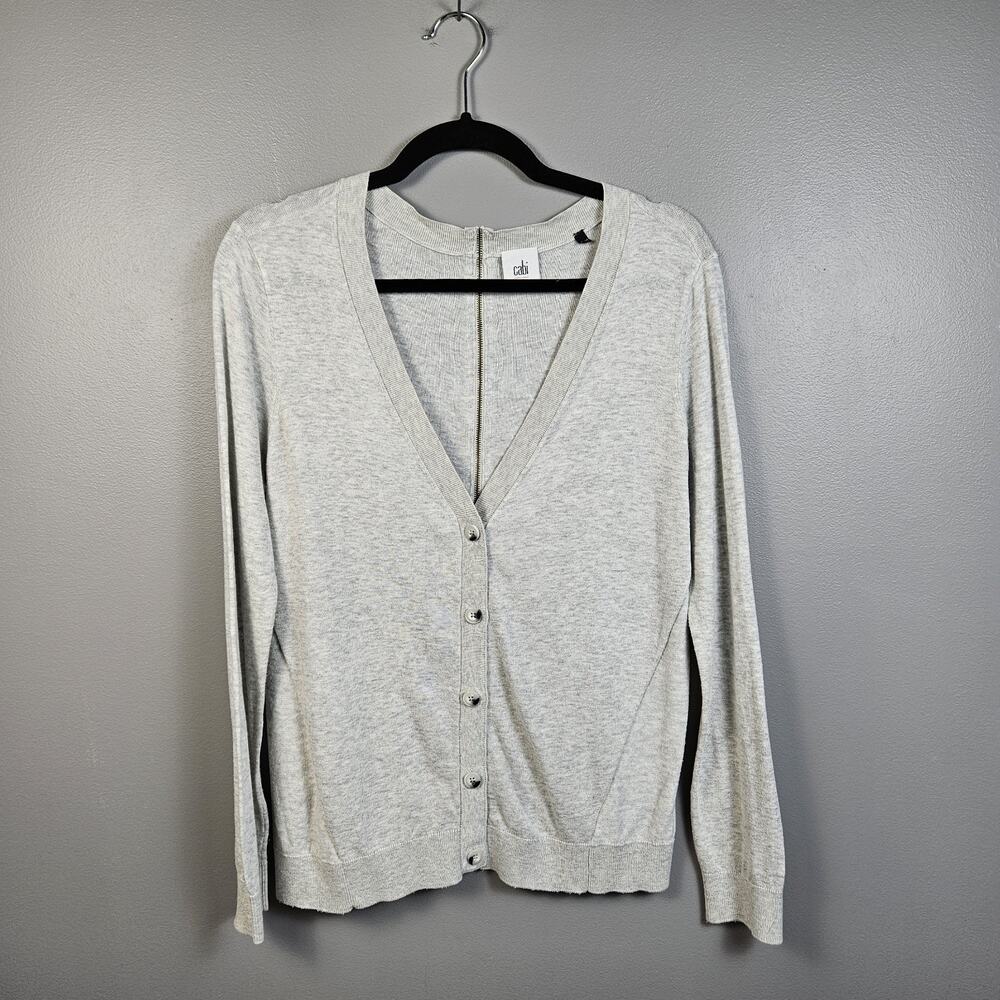 CAbi Womens S Button Front‎ Cardigan Back Zipper Knit Gray Sweater Layering